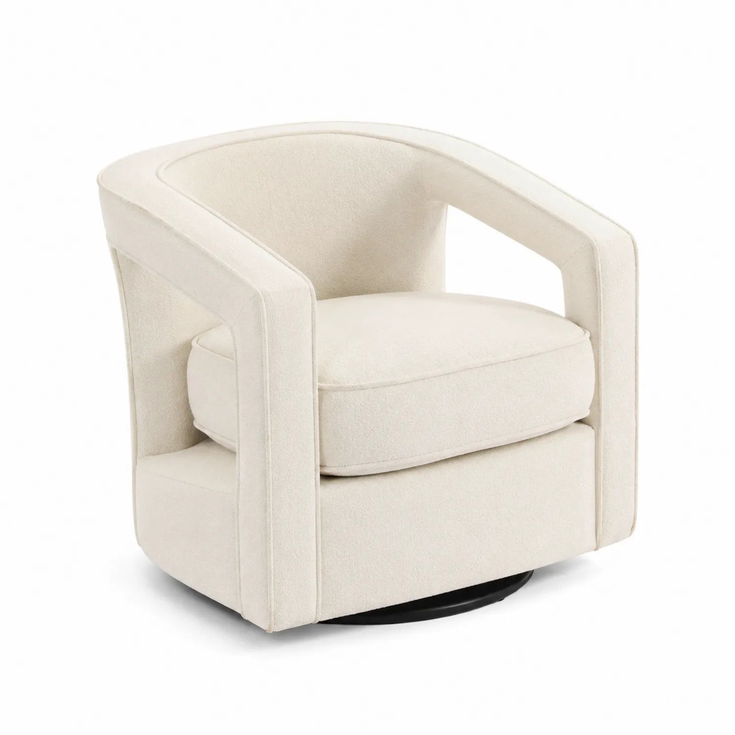 Poltrona Girevole in Tessuto Beige con Schienale Curvo