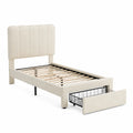 Letto singolo in legno e tessuto crema con contenitore