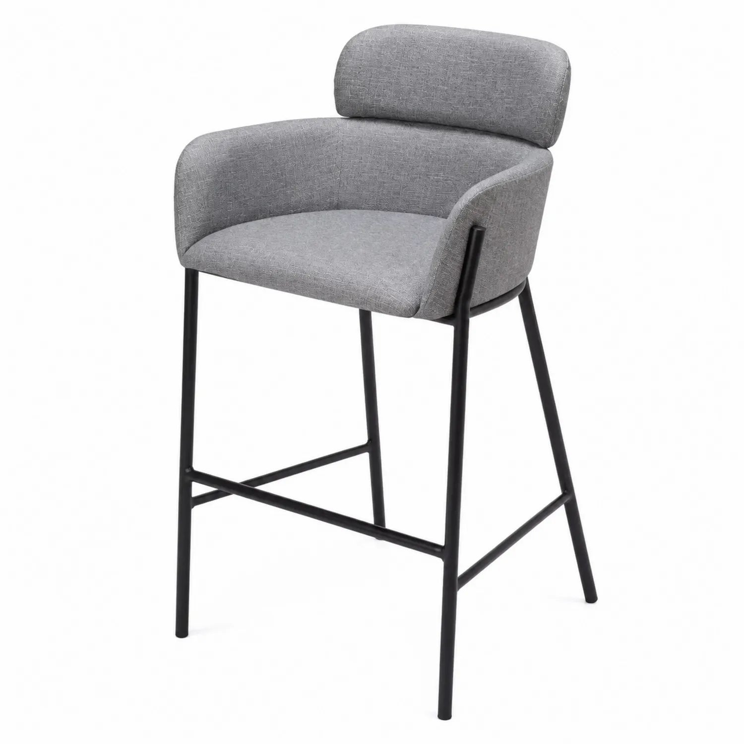 Sgabello in tessuto grigio con struttura in metallo nero