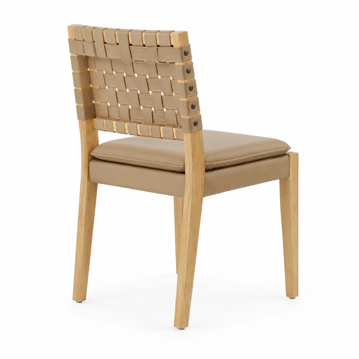 Sedia da pranzo in legno con schienale intrecciato in pelle sintetica Rovere Marrone Chiaro