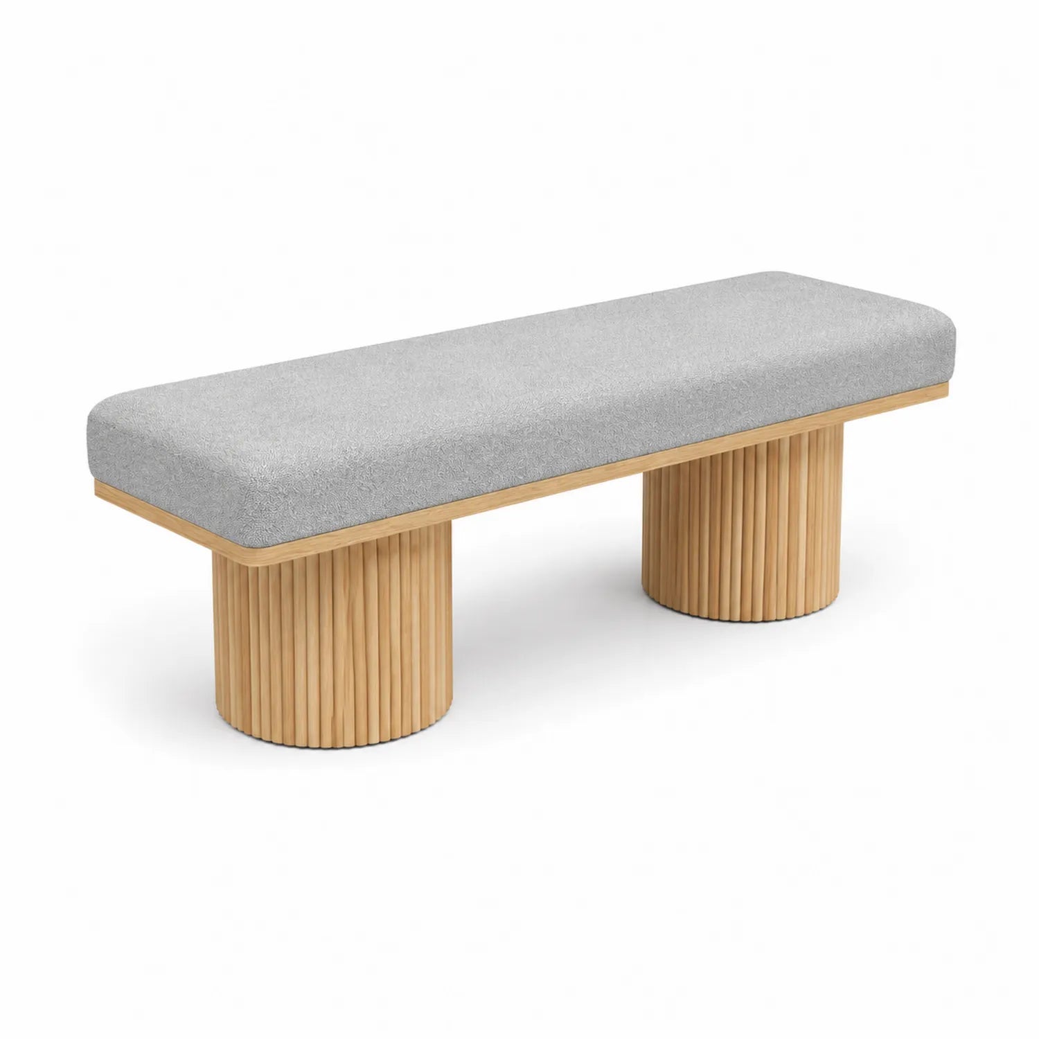 Panca rettangolare in legno e tessuto grigio